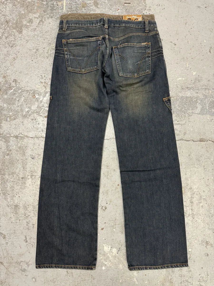 AW2003 Dolce & Gabbana Double Waisted Blue Denim Cargo Jeans zDDMVls 5