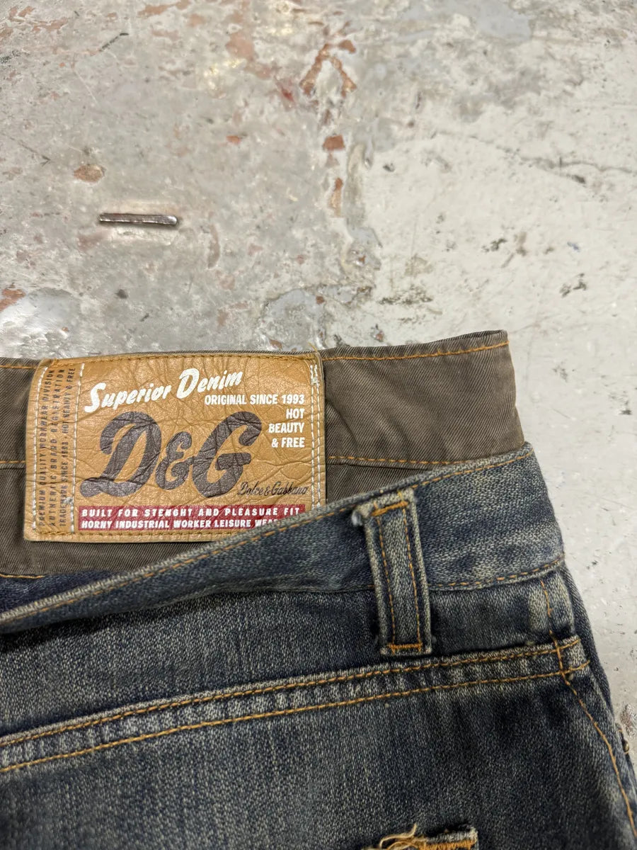 AW2003 Dolce & Gabbana Double Waisted Blue Denim Cargo Jeans zDDMVls 6