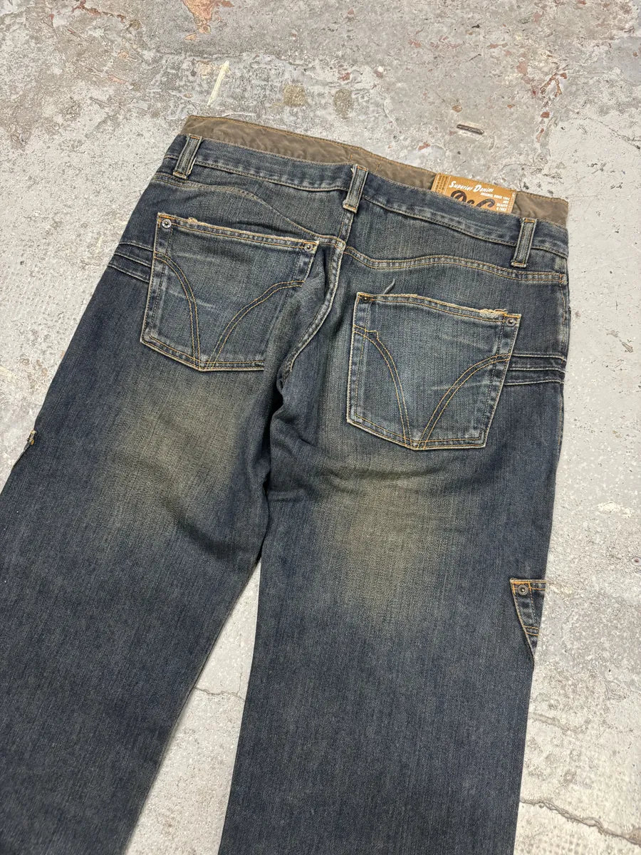 AW2003 Dolce & Gabbana Double Waisted Blue Denim Cargo Jeans zDDMVls 7