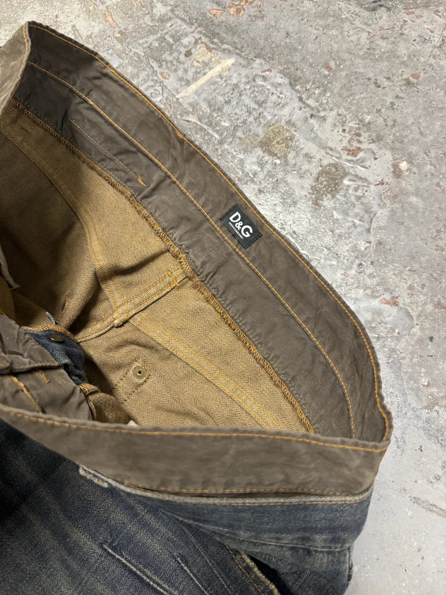 AW2003 Dolce & Gabbana Double Waisted Blue Denim Cargo Jeans zDDMVls 9