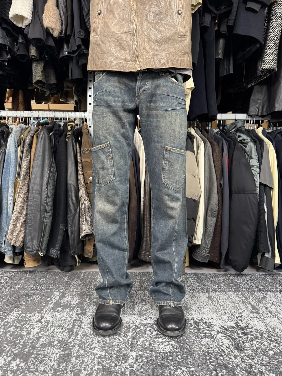 AW2003 Dolce & Gabbana Double Waisted Blue Faded Cargo Denim Jeans Nxolbmo 1