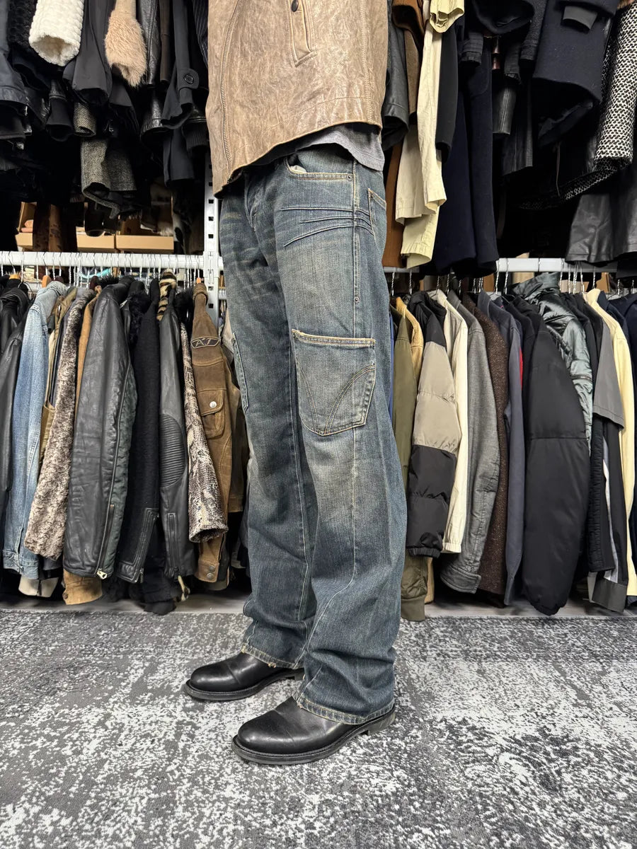 AW2003 Dolce & Gabbana Double Waisted Blue Faded Cargo Denim Jeans Nxolbmo 2