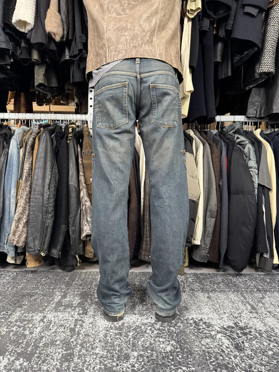 AW2003 Dolce & Gabbana Double Waisted Blue Faded Cargo Denim Jeans Nxolbmo 3