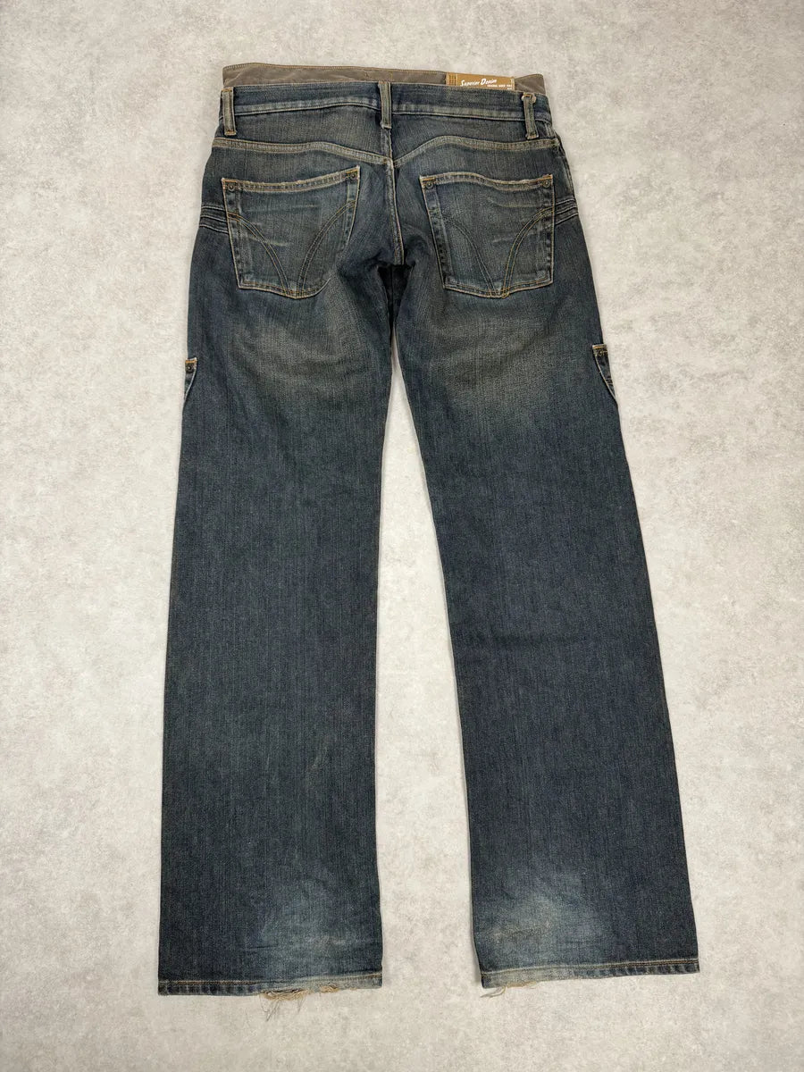 AW2003 Dolce & Gabbana Double Waisted Blue Faded Cargo Denim Jeans Nxolbmo 4