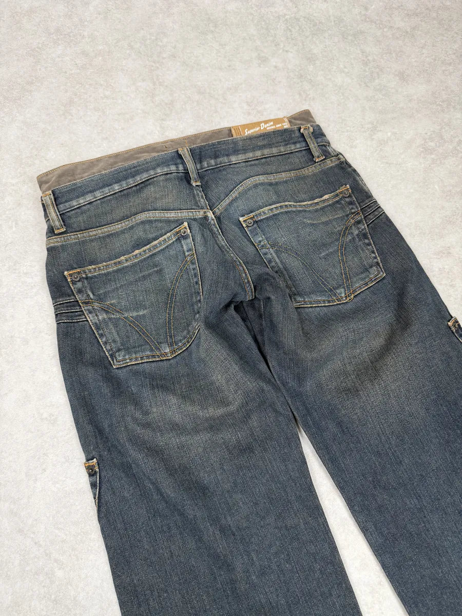 AW2003 Dolce & Gabbana Double Waisted Blue Faded Cargo Denim Jeans Nxolbmo 5