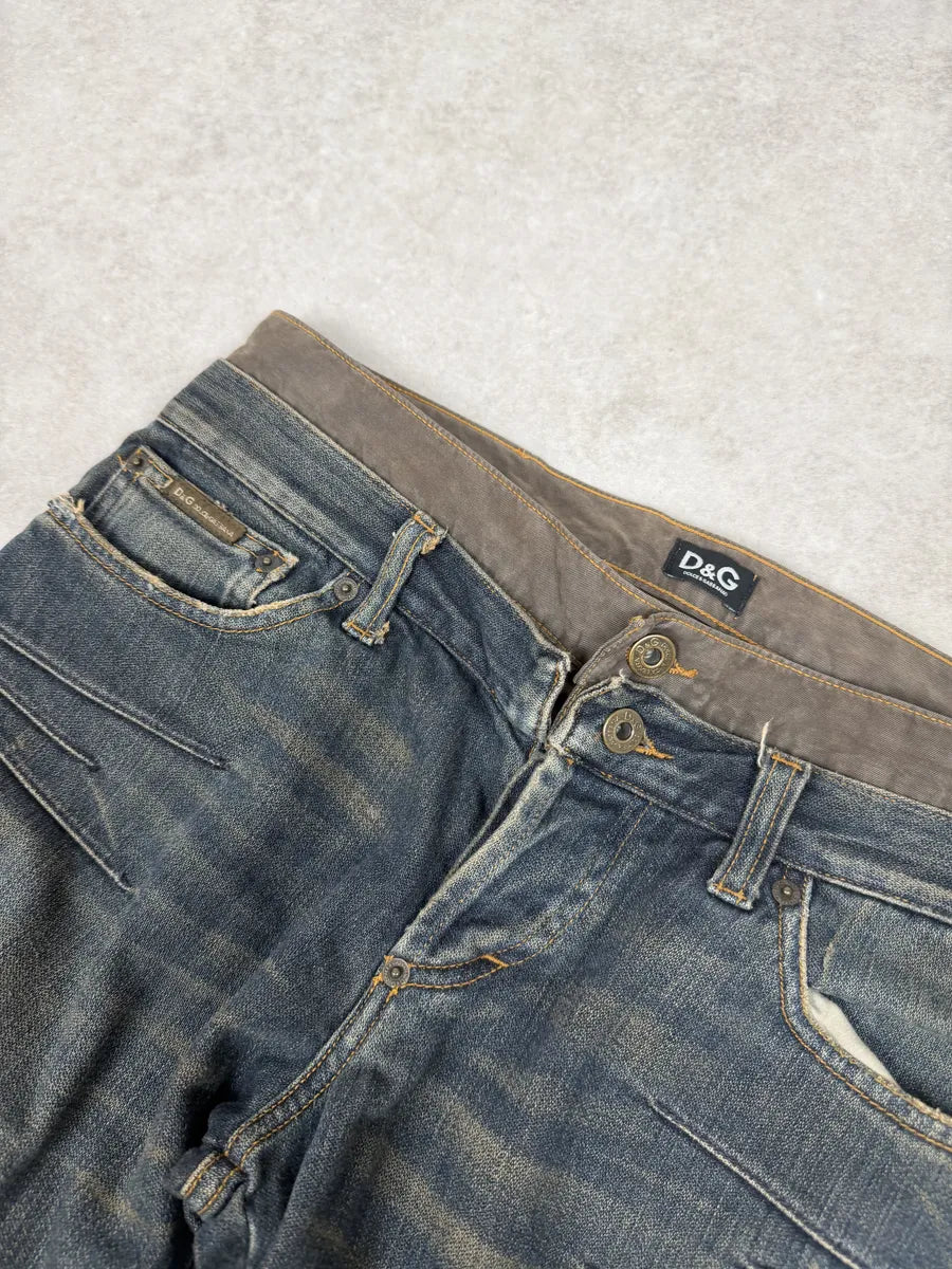 AW2003 Dolce & Gabbana Double Waisted Blue Faded Cargo Denim Jeans Nxolbmo 8