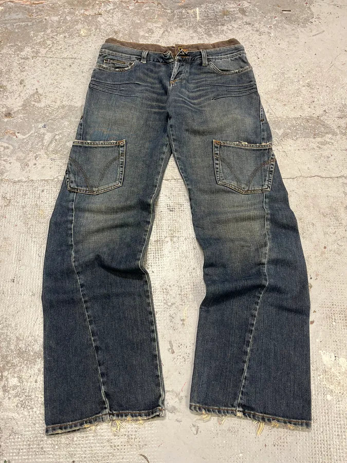AW2003 Dolce & Gabbana Double Waisted Cargo Denim Jeans smoVmVr 3