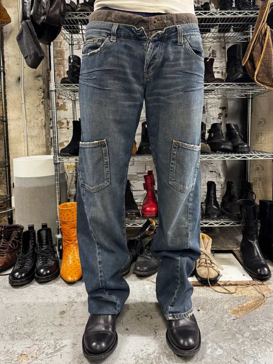 AW2003 Dolce & Gabbana Double Waisted Cargo Denim Jeans smoVmVr 0