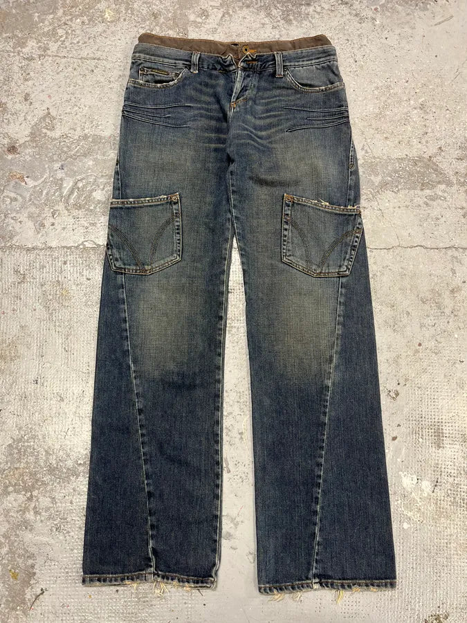 AW2003 Dolce & Gabbana Double Waisted Cargo Denim Jeans smoVmVr 4