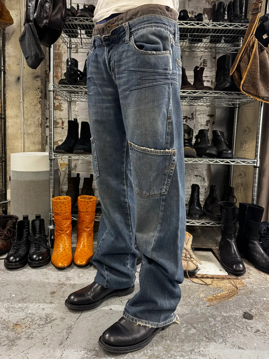 AW2003 Dolce & Gabbana Double Waisted Cargo Denim Jeans smoVmVr 1