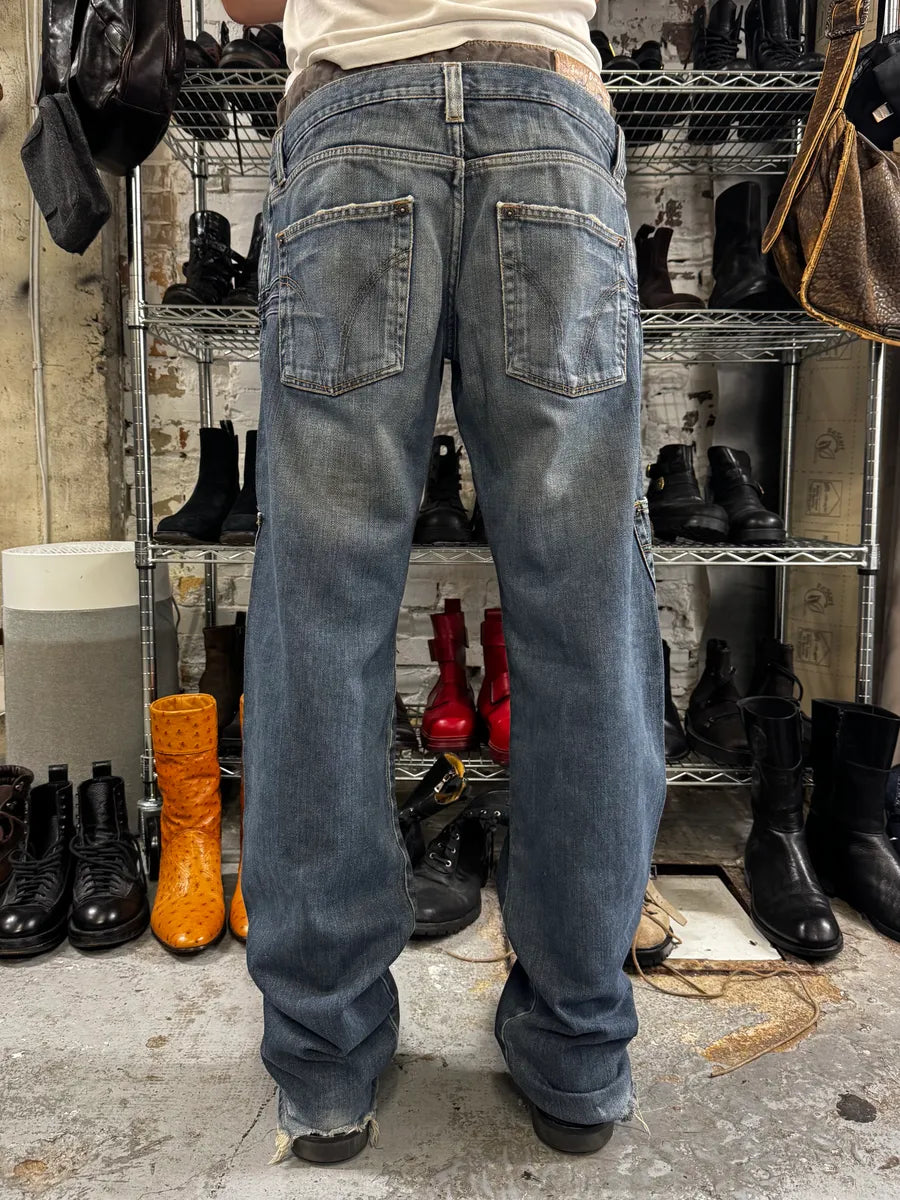 AW2003 Dolce & Gabbana Double Waisted Cargo Denim Jeans smoVmVr 2