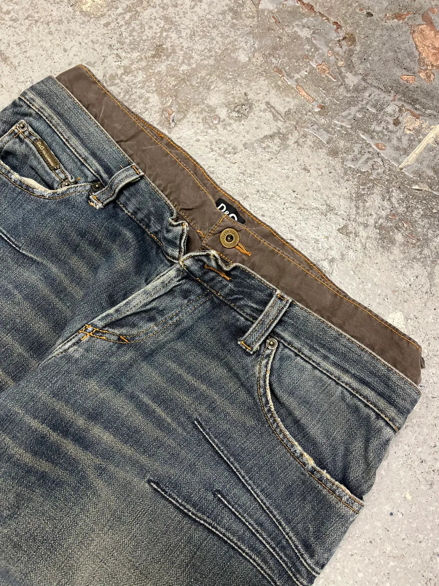AW2003 Dolce & Gabbana Double Waisted Cargo Denim Jeans smoVmVr 5