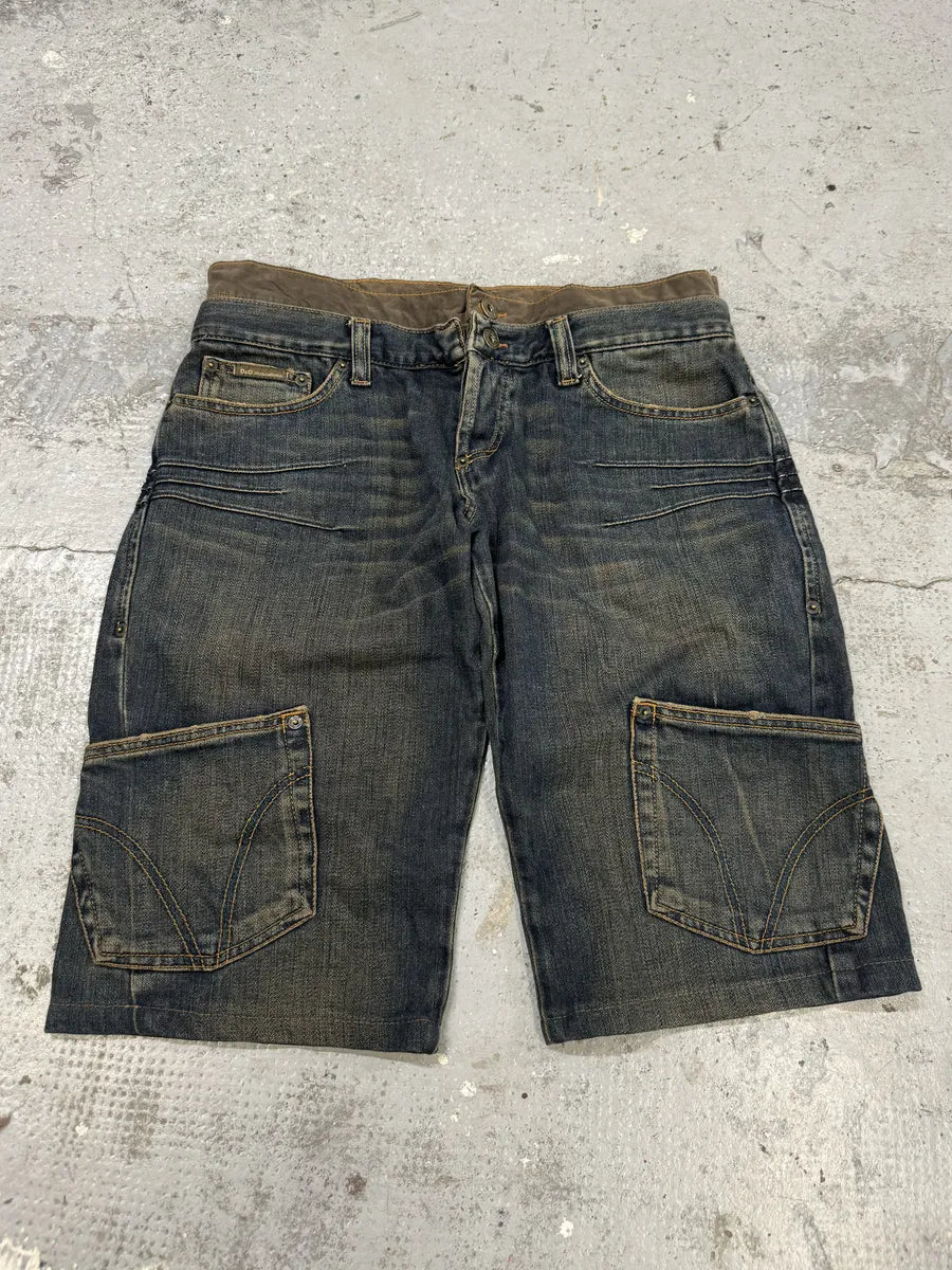 AW2003 Dolce & Gabbana Double Waisted Cargo Denim Shorts mMmEUlT 0