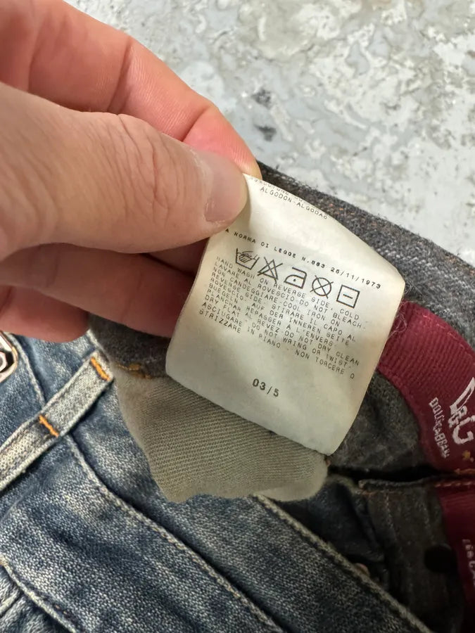 AW2003 Dolce & Gabbana Double Waisted Eroded Blue Denim Jeans (S/M) 10