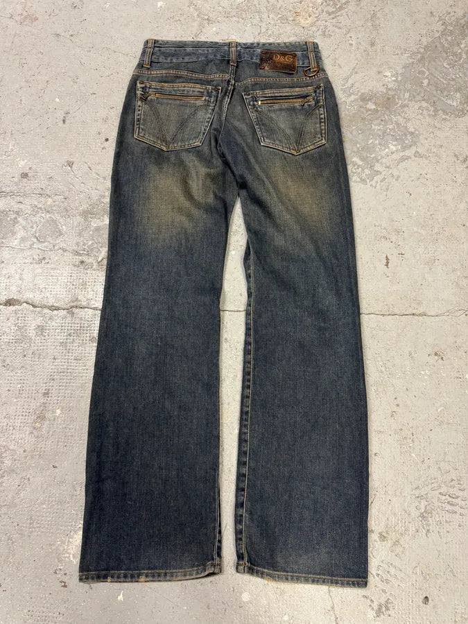 AW2003 Dolce & Gabbana Double Waisted Eroded Blue Denim Jeans (S/M) 2