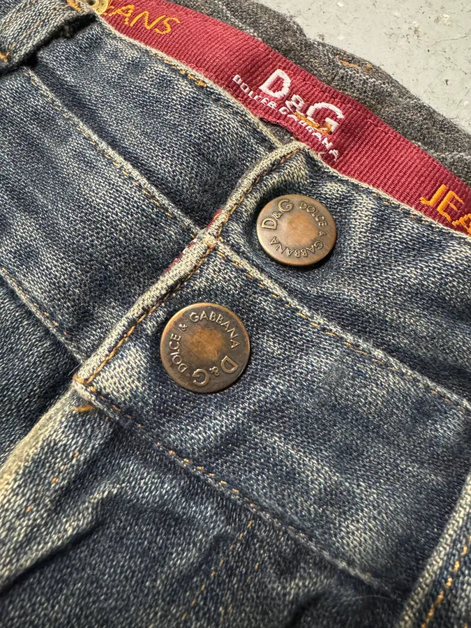 AW2003 Dolce & Gabbana Double Waisted Eroded Blue Denim Jeans (S/M) 4
