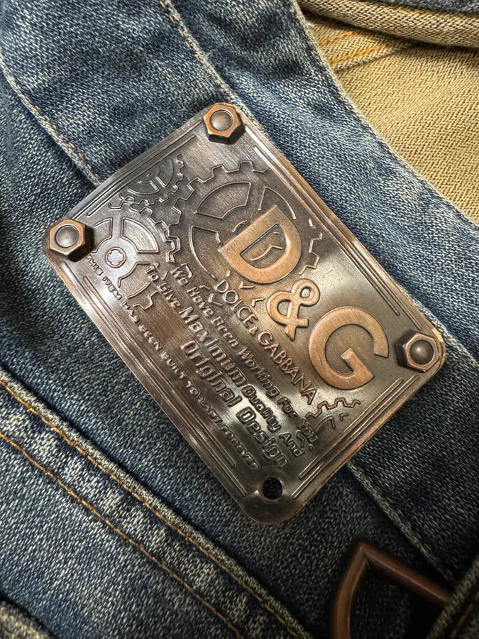 AW2003 Dolce & Gabbana Double Waisted Eroded Blue Denim Jeans (S/M) 6