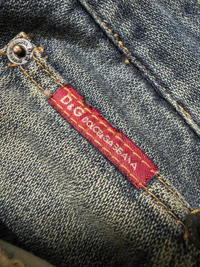 AW2003 Dolce & Gabbana Double Waisted Eroded Blue Denim Jeans (S/M) 7