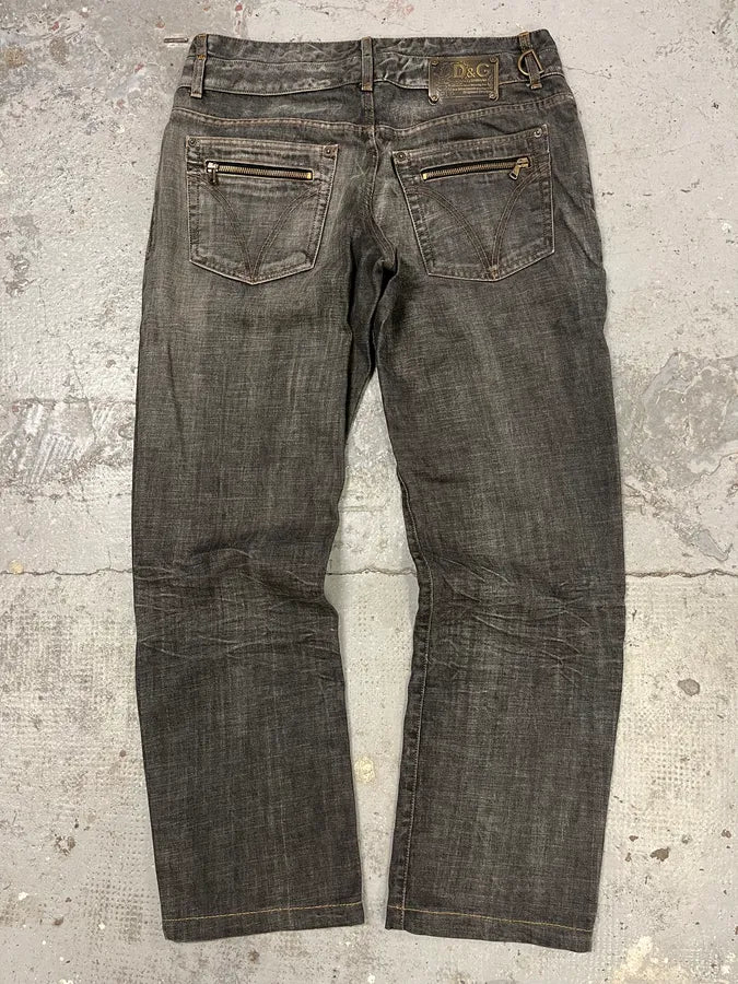AW2003 Dolce & Gabbana Double Waisted Grey Eroded Denim Jeans CrfgeYC 6