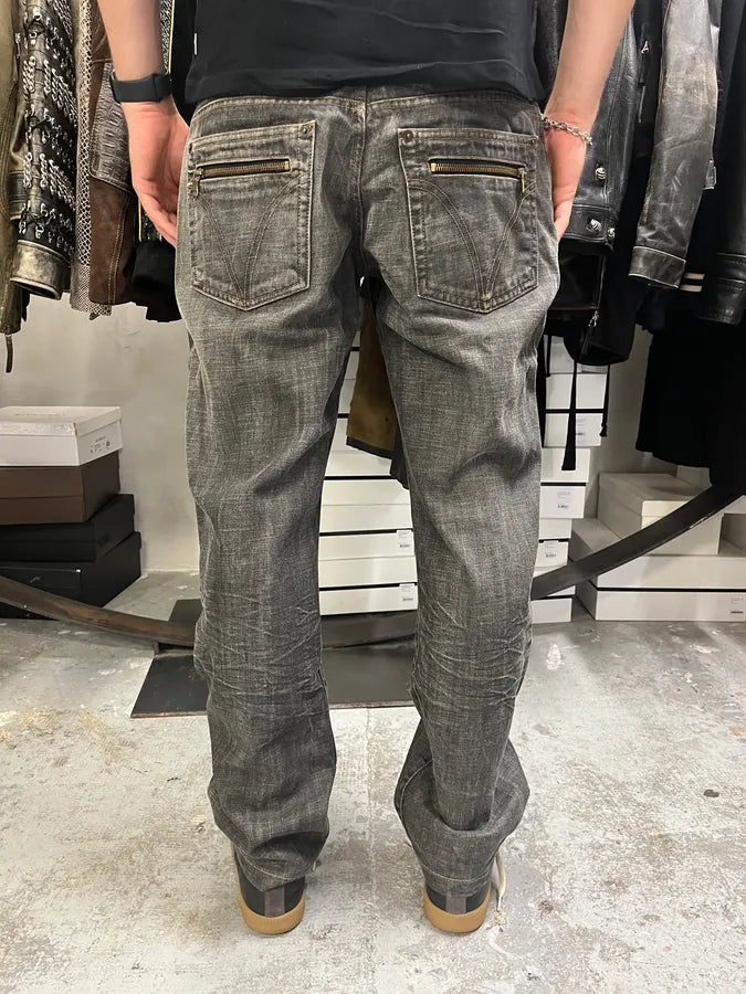 AW2003 Dolce & Gabbana Double Waisted Grey Eroded Denim Jeans CrfgeYC 3