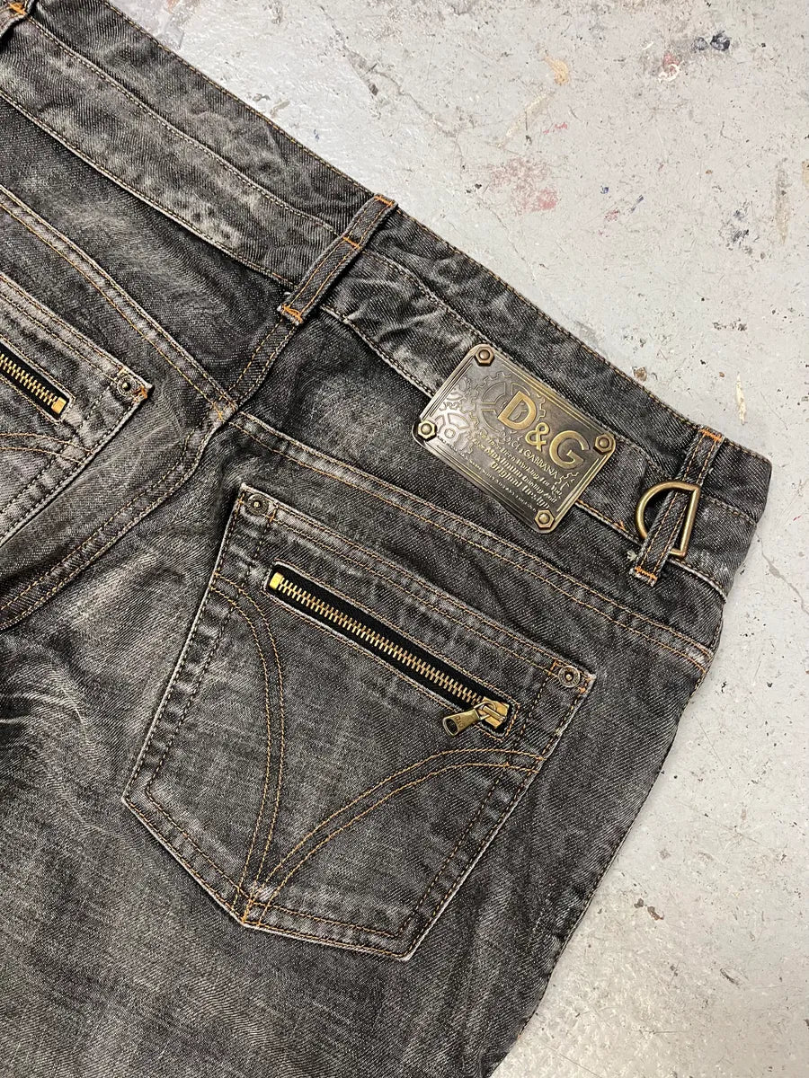 AW2003 Dolce & Gabbana Double Waisted Grey Eroded Denim Jeans CrfgeYC 7