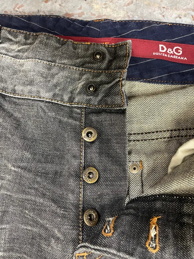 AW2003 Dolce & Gabbana Double Waisted Grey Eroded Denim Jeans CrfgeYC 8
