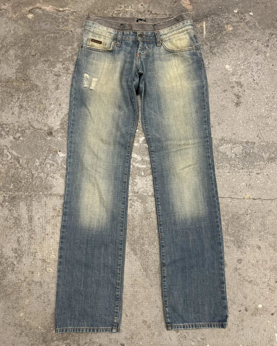 AW2003 Dolce & Gabbana Double Waisted Fade Denim Jeans (S) 0