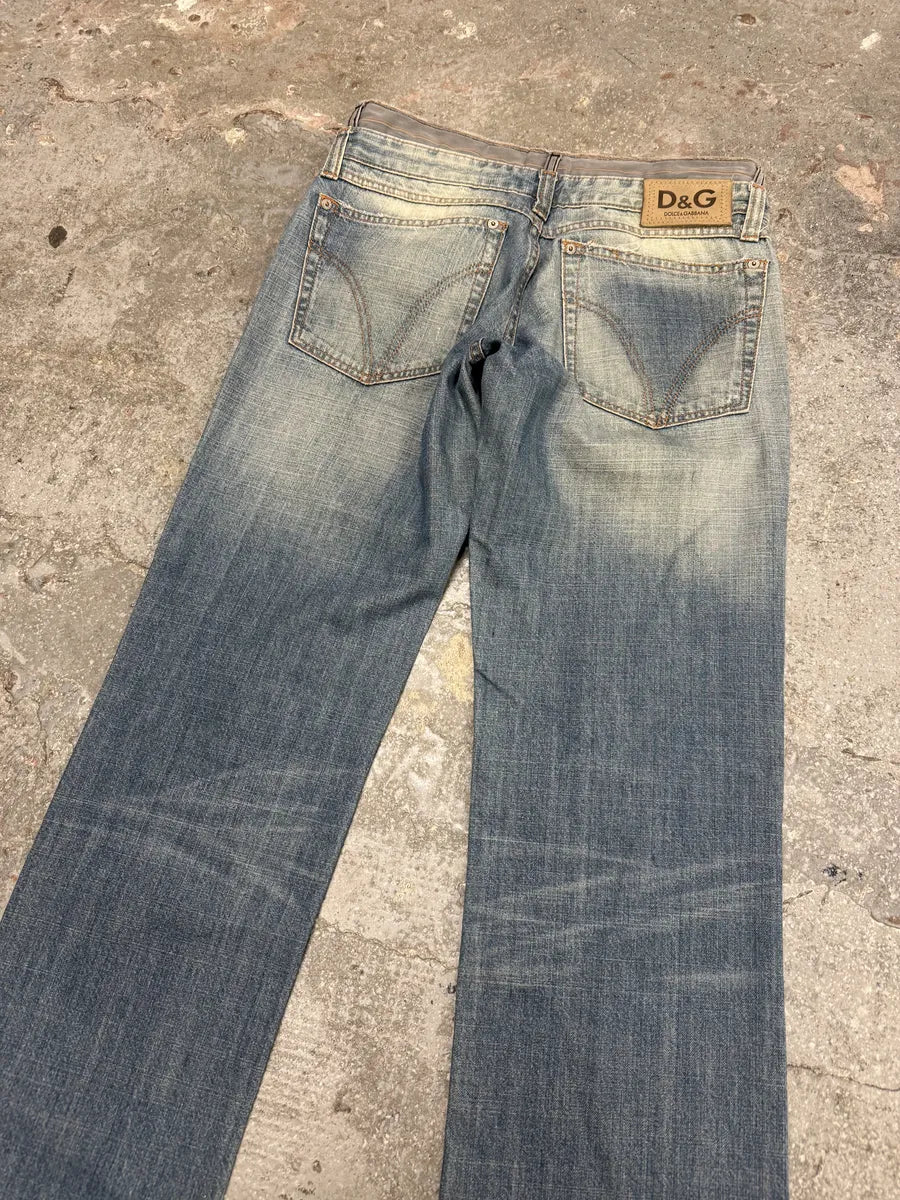 AW2003 Dolce & Gabbana Double Waisted Fade Denim Jeans (S) 1