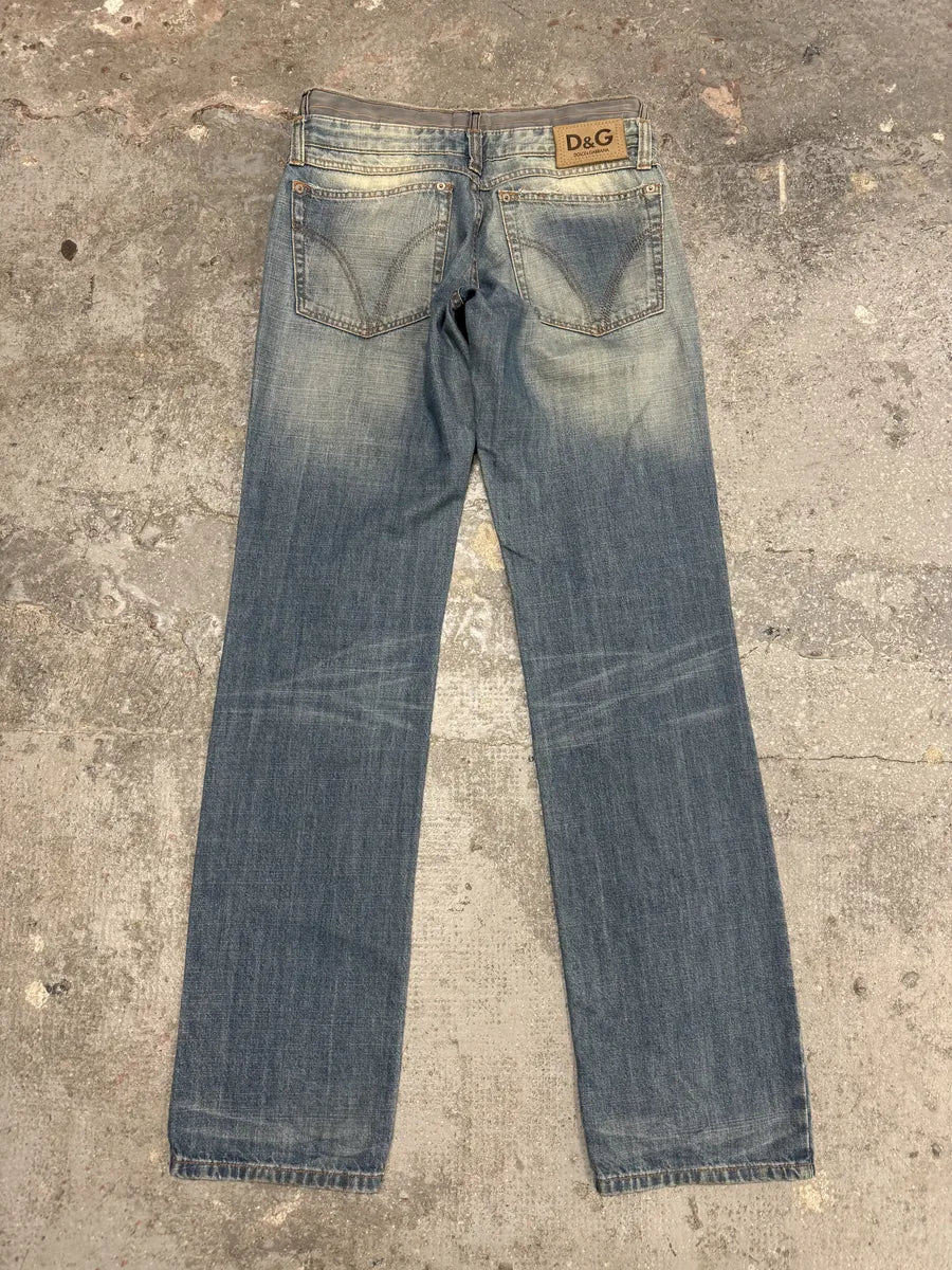 AW2003 Dolce & Gabbana Double Waisted Fade Denim Jeans (S) 2