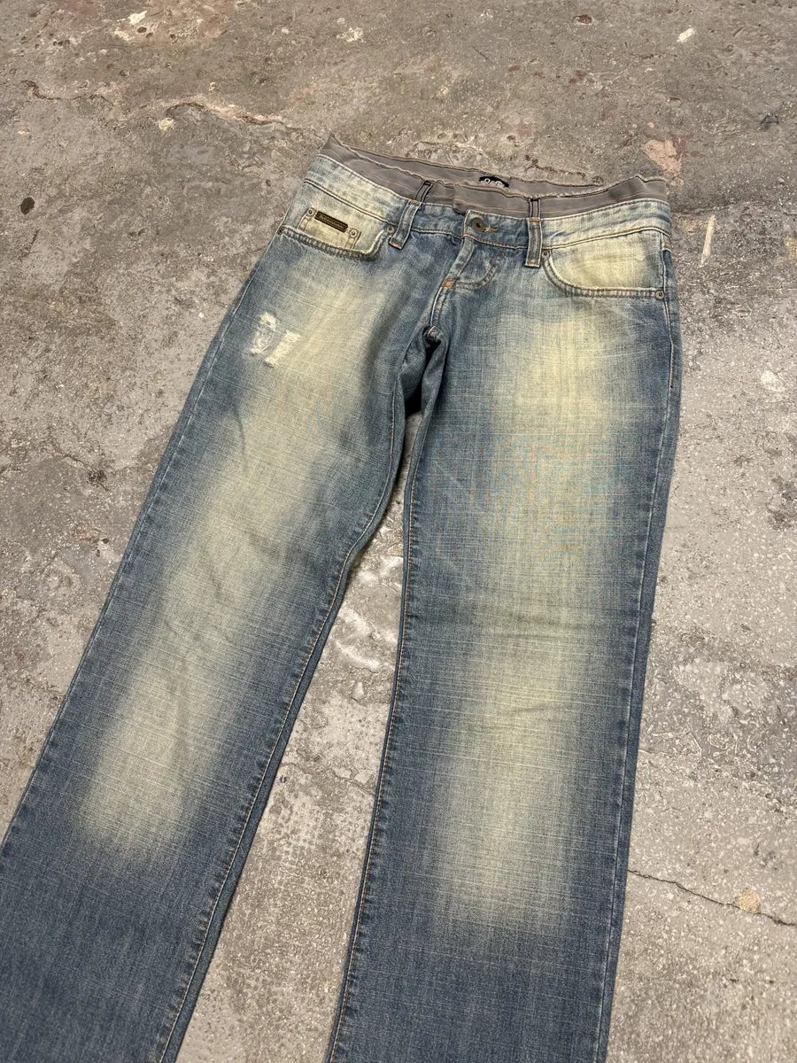 AW2003 Dolce & Gabbana Double Waisted Fade Denim Jeans (S) 3