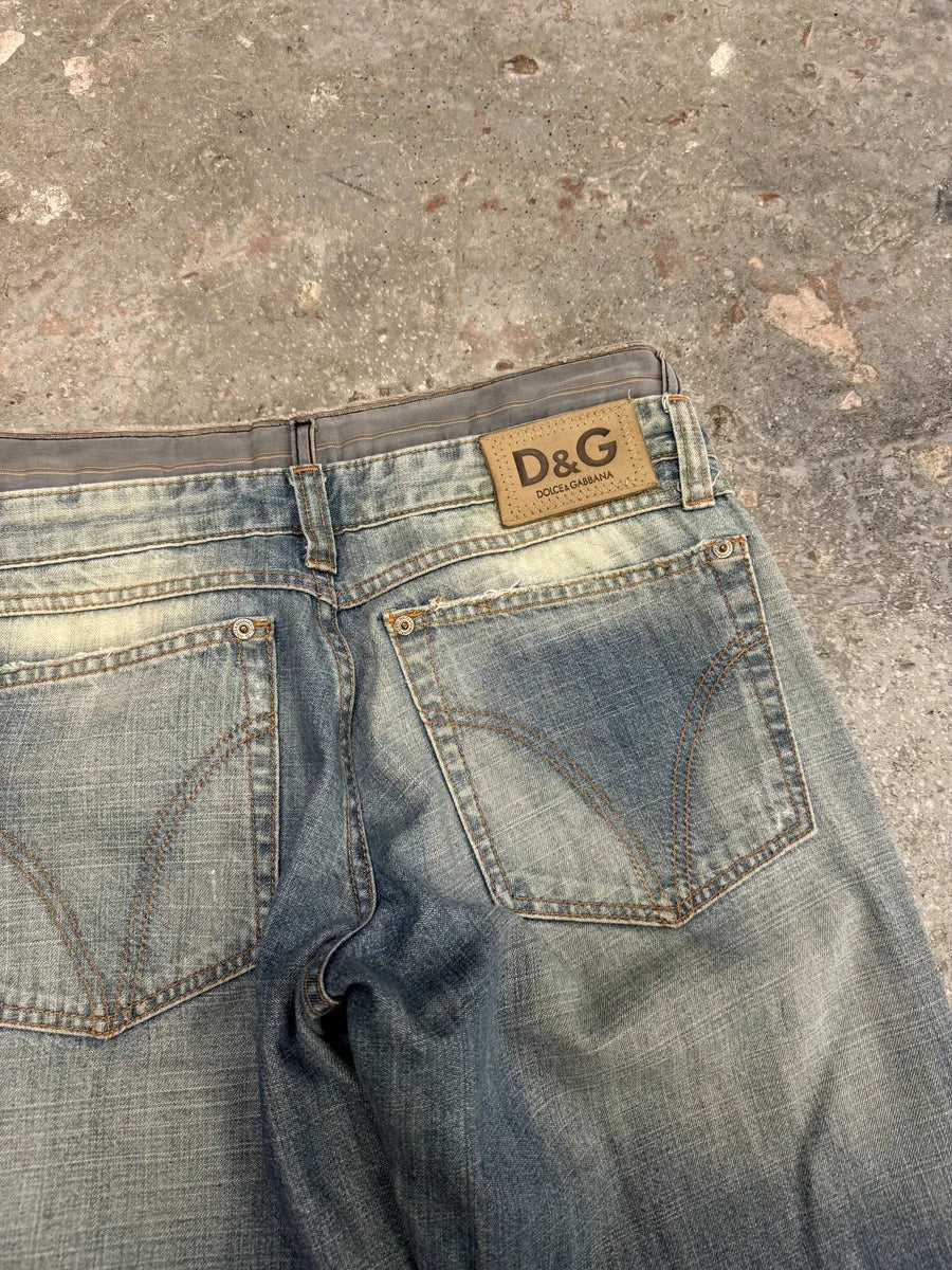 AW2003 Dolce & Gabbana Double Waisted Fade Denim Jeans (S) 4