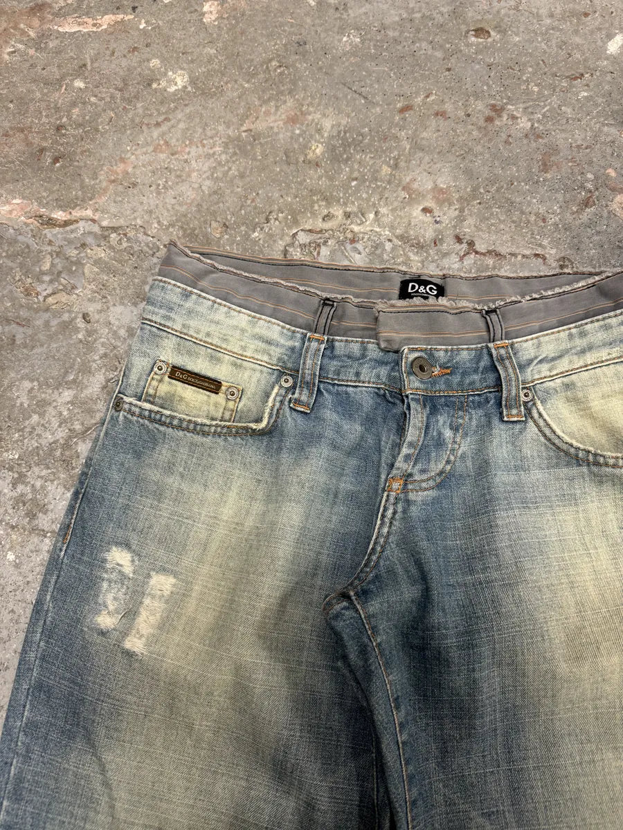 AW2003 Dolce & Gabbana Double Waisted Fade Denim Jeans (S) 5