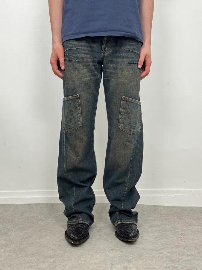 AW2003 Dolce & Gabbana Double Waisted Faded Cargo Denim Jeans BffWKhn 1