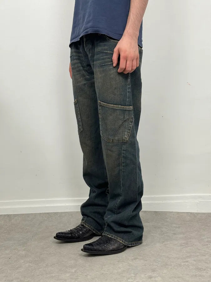 AW2003 Dolce & Gabbana Double Waisted Faded Cargo Denim Jeans BffWKhn 2