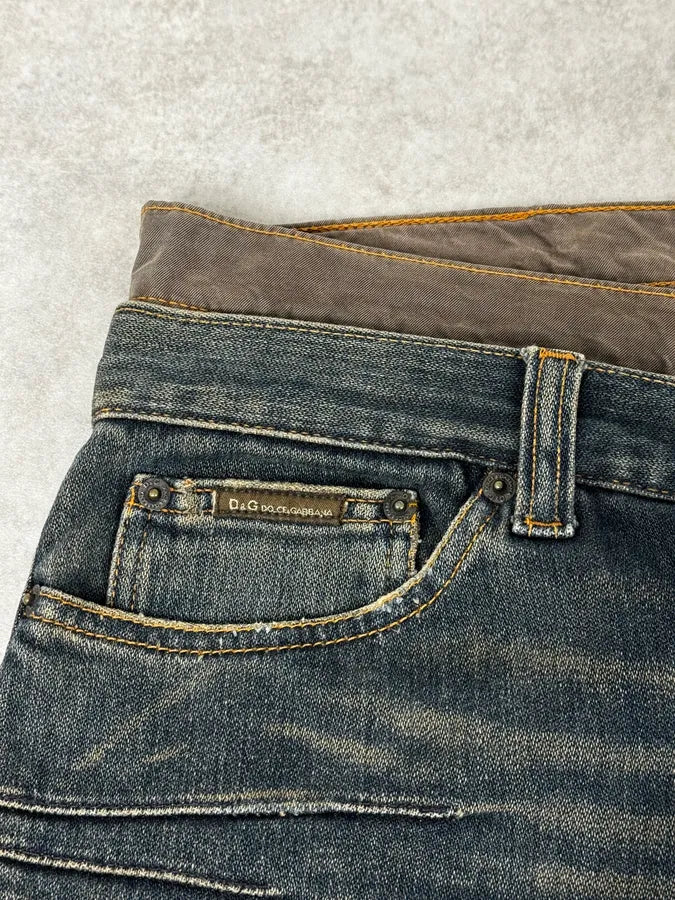 AW2003 Dolce & Gabbana Double Waisted Faded Cargo Denim Jeans BffWKhn 9