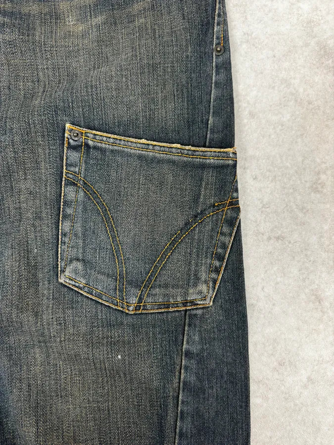 AW2003 Dolce & Gabbana Double Waisted Faded Cargo Denim Jeans BffWKhn 5