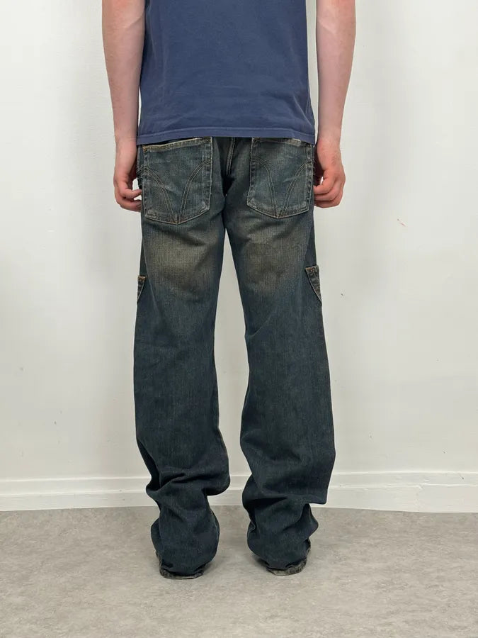 AW2003 Dolce & Gabbana Double Waisted Faded Cargo Denim Jeans BffWKhn 3