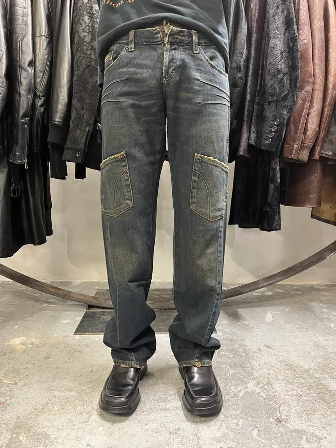 AW2003 Dolce & Gabbana Double-Waisted Faded Denim Cargo Pants (S/M) DHuQjBp 1