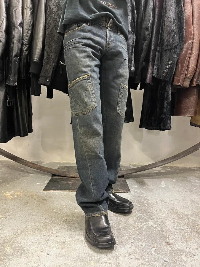AW2003 Dolce & Gabbana Double-Waisted Faded Denim Cargo Pants (S/M) DHuQjBp 2