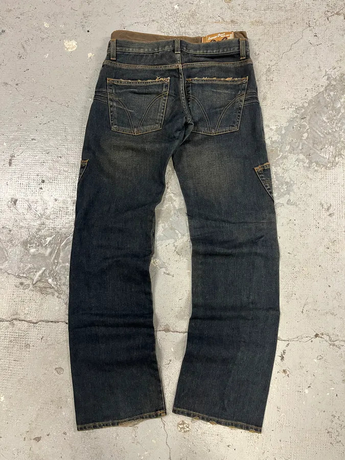 AW2003 Dolce & Gabbana Double-Waisted Faded Denim Cargo Pants (S/M) DHuQjBp 4