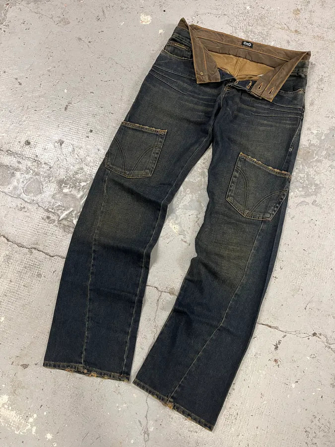 AW2003 Dolce & Gabbana Double-Waisted Faded Denim Cargo Pants (S/M) DHuQjBp 6