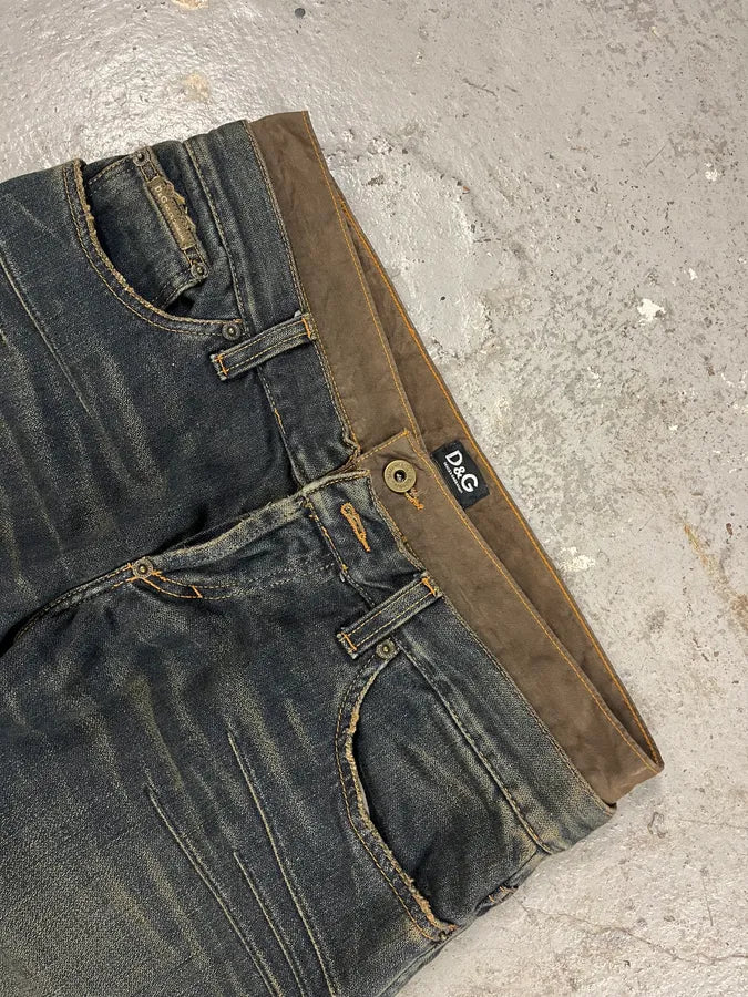 AW2003 Dolce & Gabbana Double-Waisted Faded Denim Cargo Pants (S/M) DHuQjBp 7