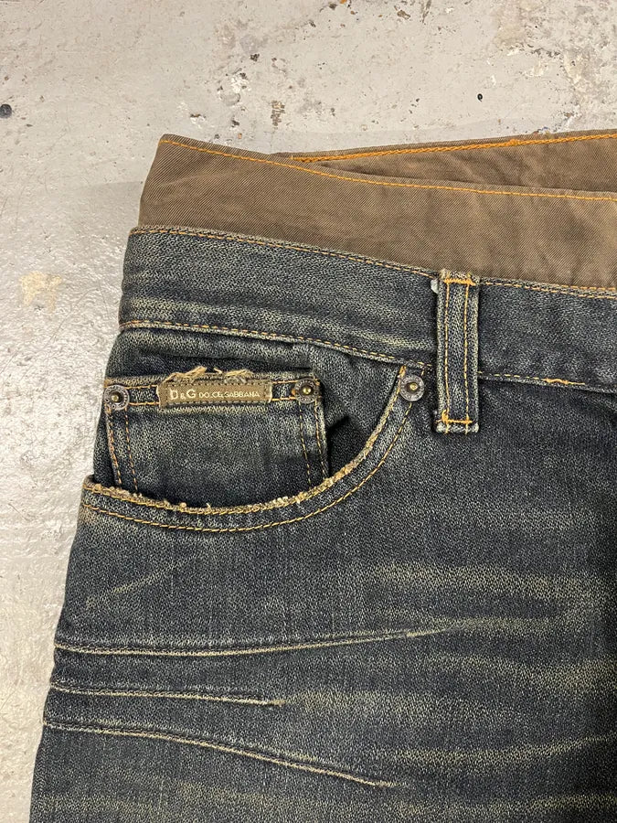 AW2003 Dolce & Gabbana Double-Waisted Faded Denim Cargo Pants (S/M) DHuQjBp 9
