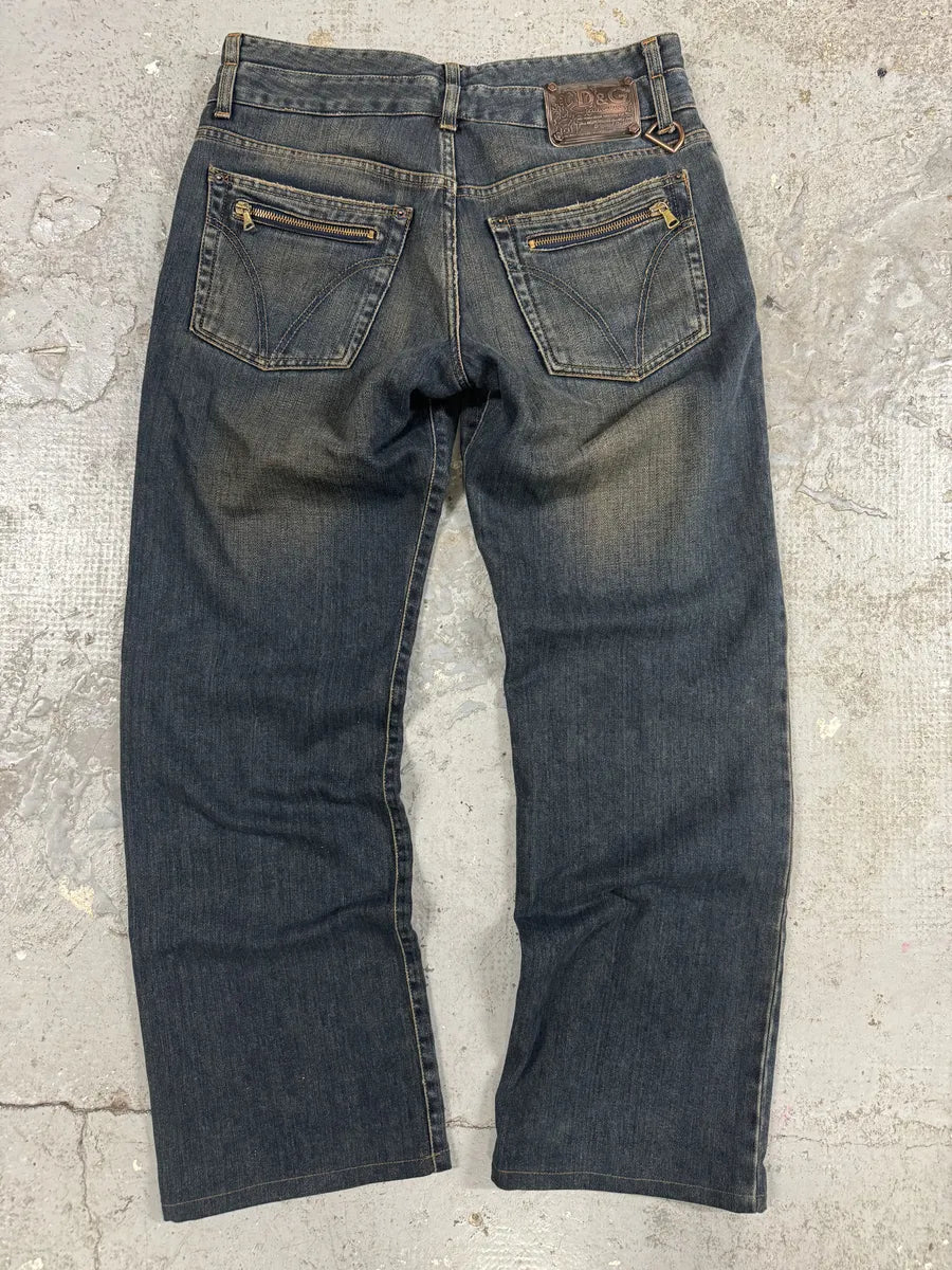 AW2003 Dolce & Gabbana Double Waisted Faded Denim Jeans (M) 1