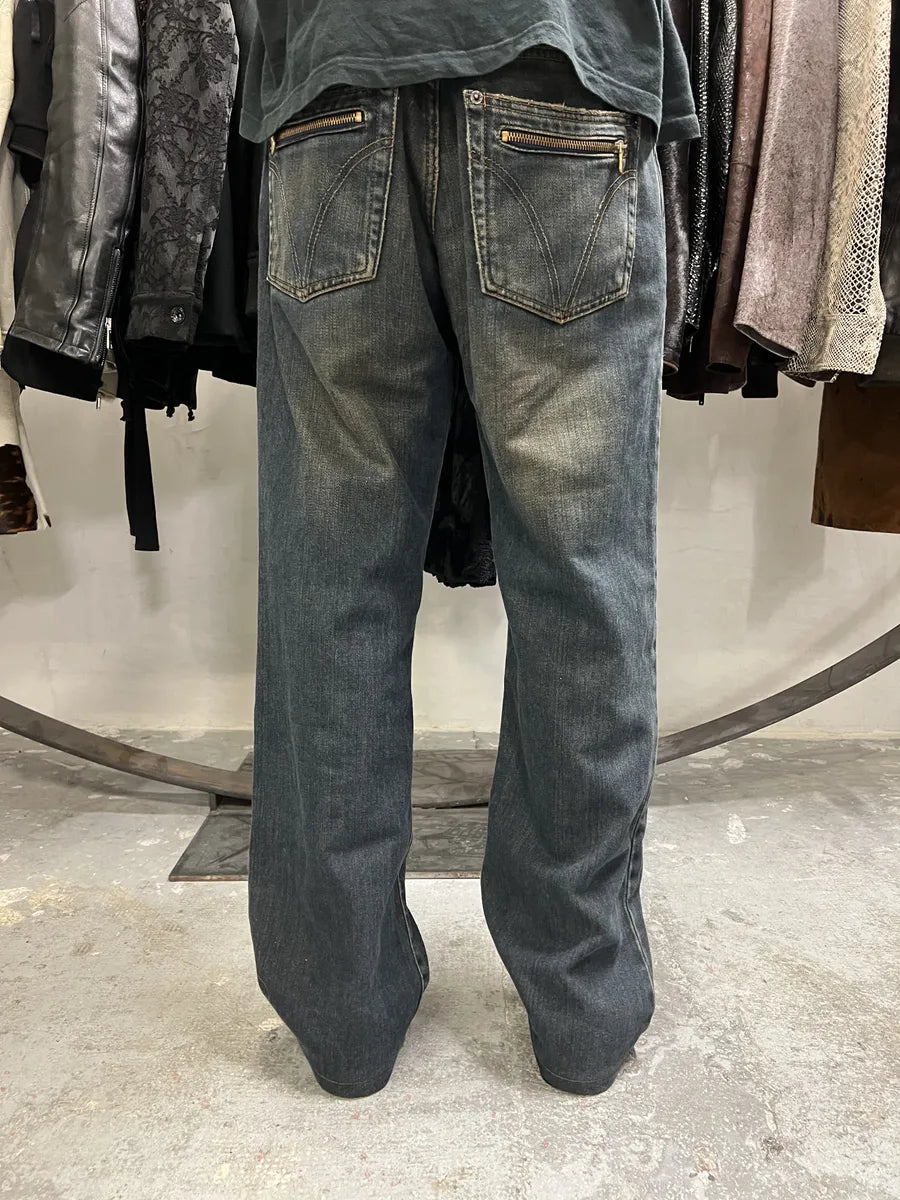 AW2003 Dolce & Gabbana Double Waisted Faded Denim Jeans (M) 3