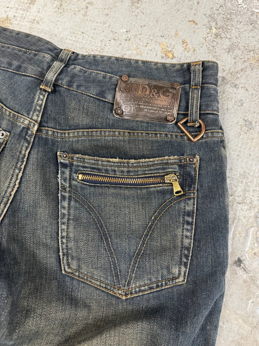 AW2003 Dolce & Gabbana Double Waisted Faded Denim Jeans (M) 5