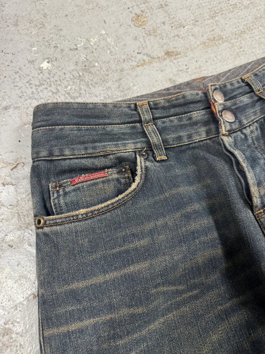 AW2003 Dolce & Gabbana Double Waisted Faded Denim Jeans (M) 8