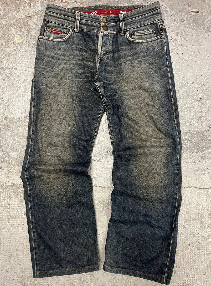 AW2003 Dolce & Gabbana Double Waisted Faded Denim Jeans (M/L) 0