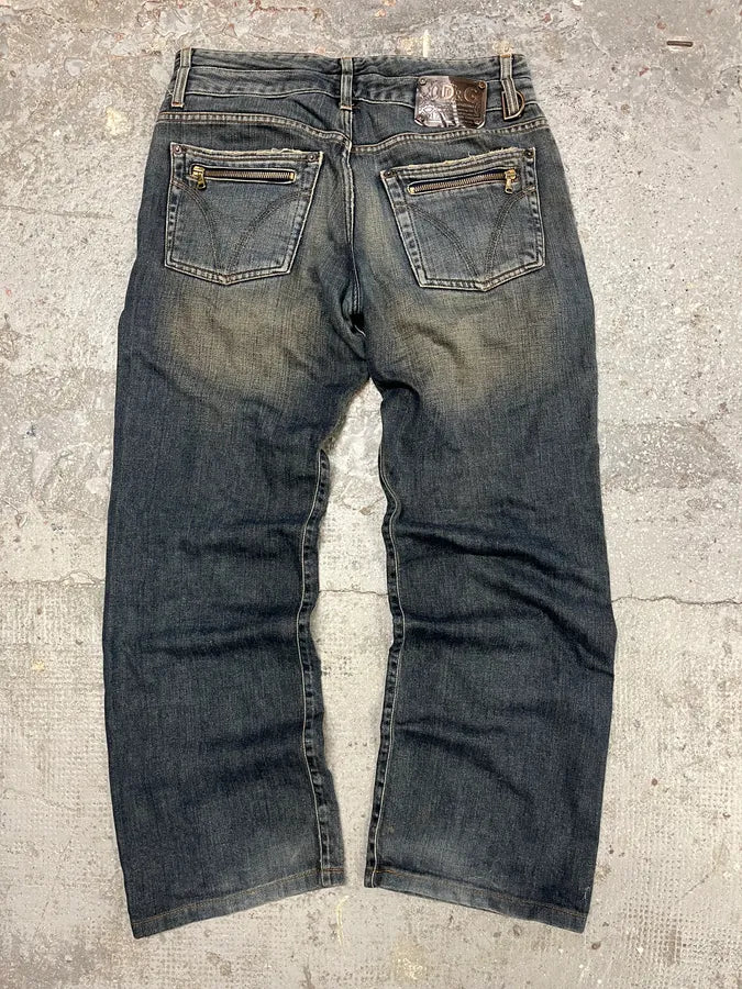 AW2003 Dolce & Gabbana Double Waisted Faded Denim Jeans (M/L) 4