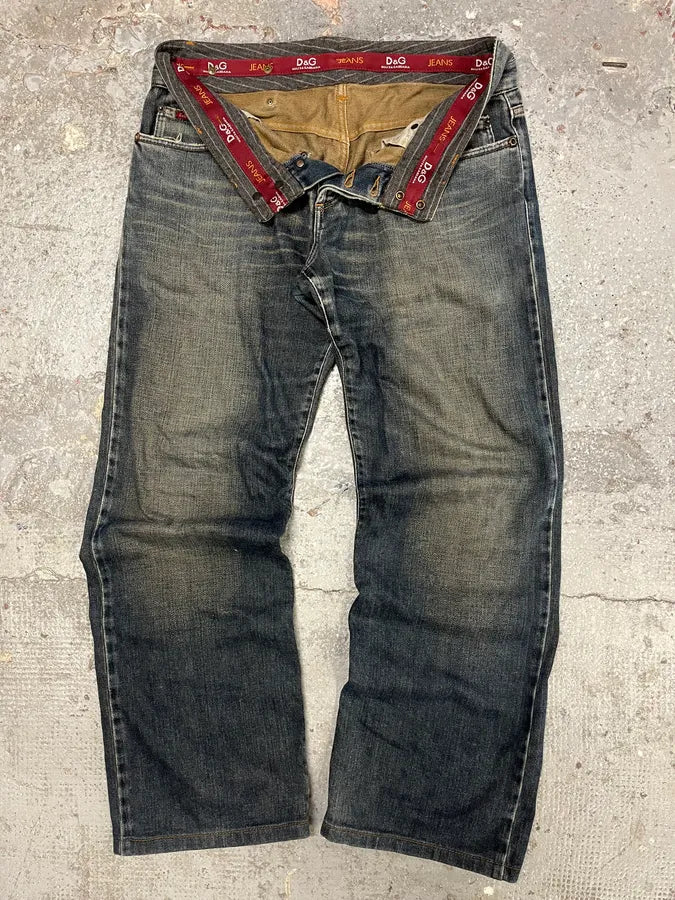 AW2003 Dolce & Gabbana Double Waisted Faded Denim Jeans (M/L) 6